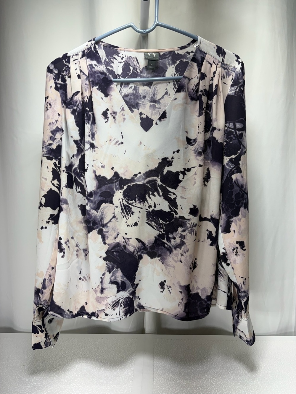 Worthington Abstract Floral V-Neck Blouse - Black & Cream 4549